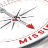 Compass with needle pointing the word mission. Conceptual illustration part one of a company statement, Mission, Vision and Value.